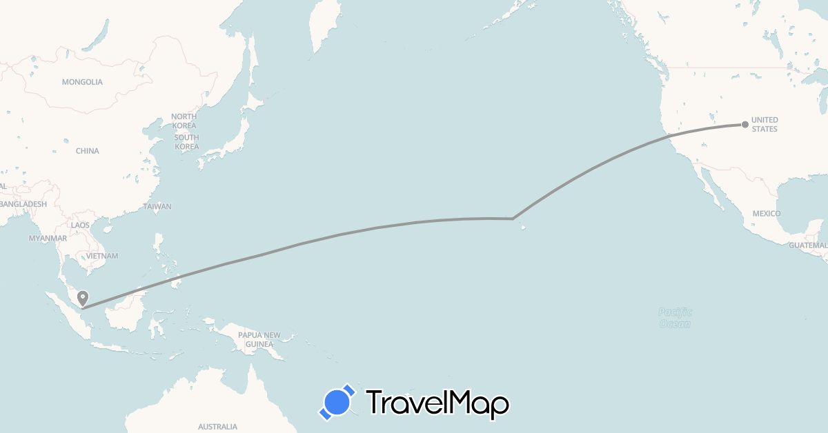 TravelMap itinerary: driving, plane in Singapore, United States (Asia, North America)
